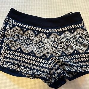 Dark blue and white Aztec print shorts
